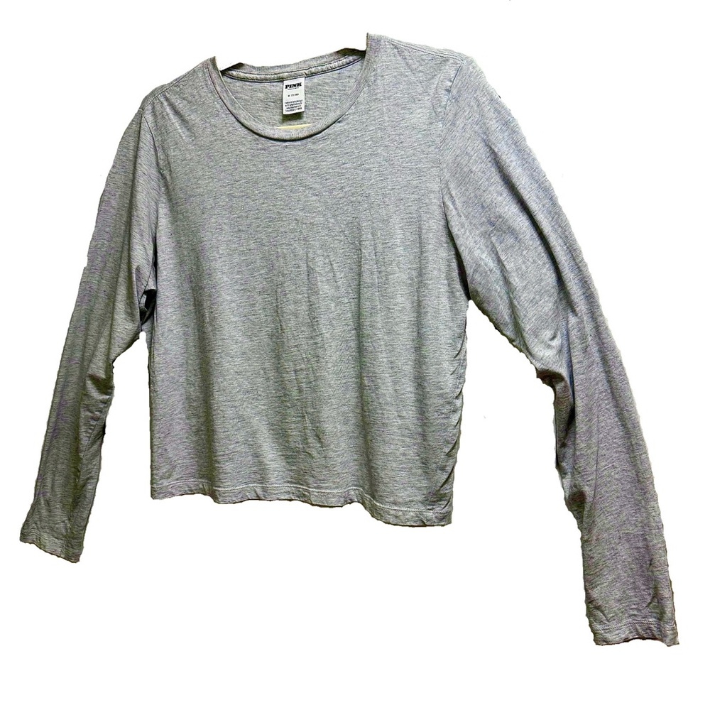 Victoria’s Secret PINK Lightweight Cropped Long Sleeve Gray Shirt Medium EUC